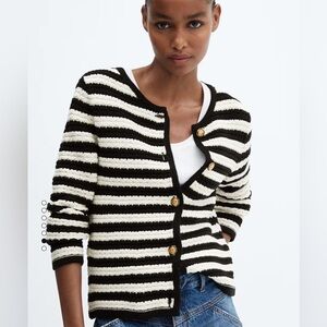 MANGO Striped cardigan with jewel buttons SZ M
